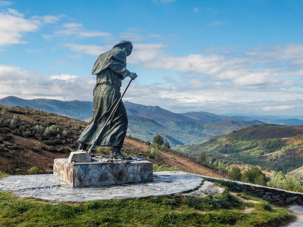 Statue facing towards Santiago on the Camino de Santiago